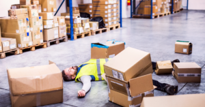 Warehouse worker after an accident in a warehouse.