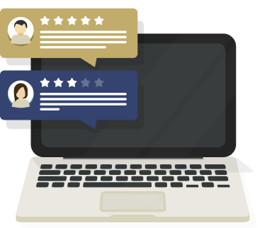 Reviews popping out of a laptop