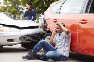 Uninsured driver stressing of the car accident he's in.