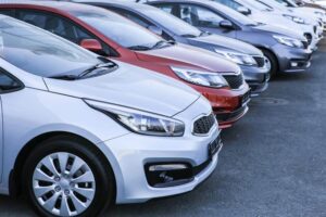 Image of new cars on a car dealer lot